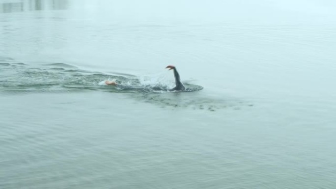男子在湖中游泳极限冲浪水上运动员海上运动