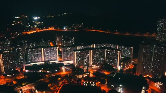 香港九龙湾区空中无人机夜景