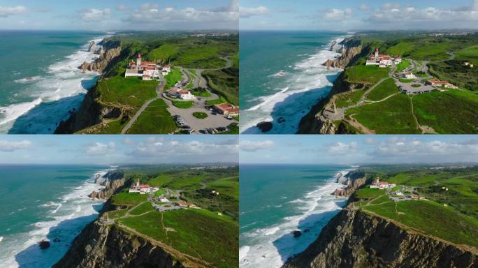 葡萄牙，Cabo da Roca的大西洋海岸无人机视图。夏日