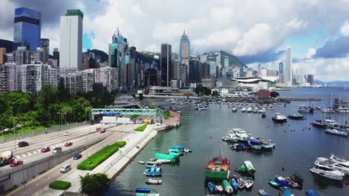 香港公路鸟瞰图香港地标港湾船只