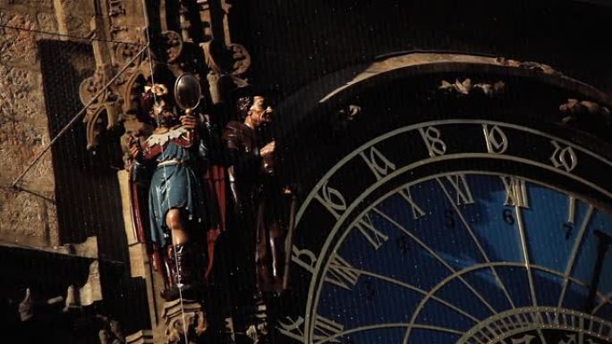 代表虚荣和贪婪的移动雕像在布拉格天文钟或布拉格Orloj附在布拉格旧市政厅，捷克共和国。关闭了。