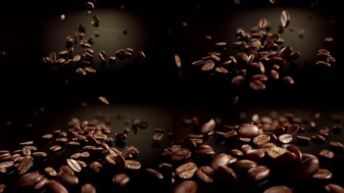 高清: 咖啡豆慢动作坠落