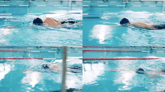 专业运动员在游泳池中进行蛙泳