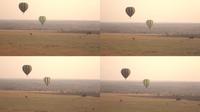 空中: 游客乘坐塞伦盖蒂气球穿越风景秀丽的大草原。