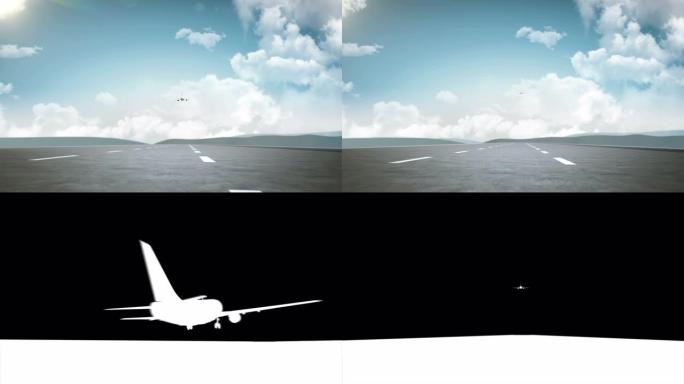 3D飞机在机场跑道上起飞。旅游。世界旅游。4k动画。