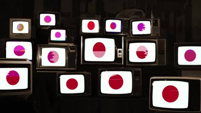 老式电视上的日本国旗。