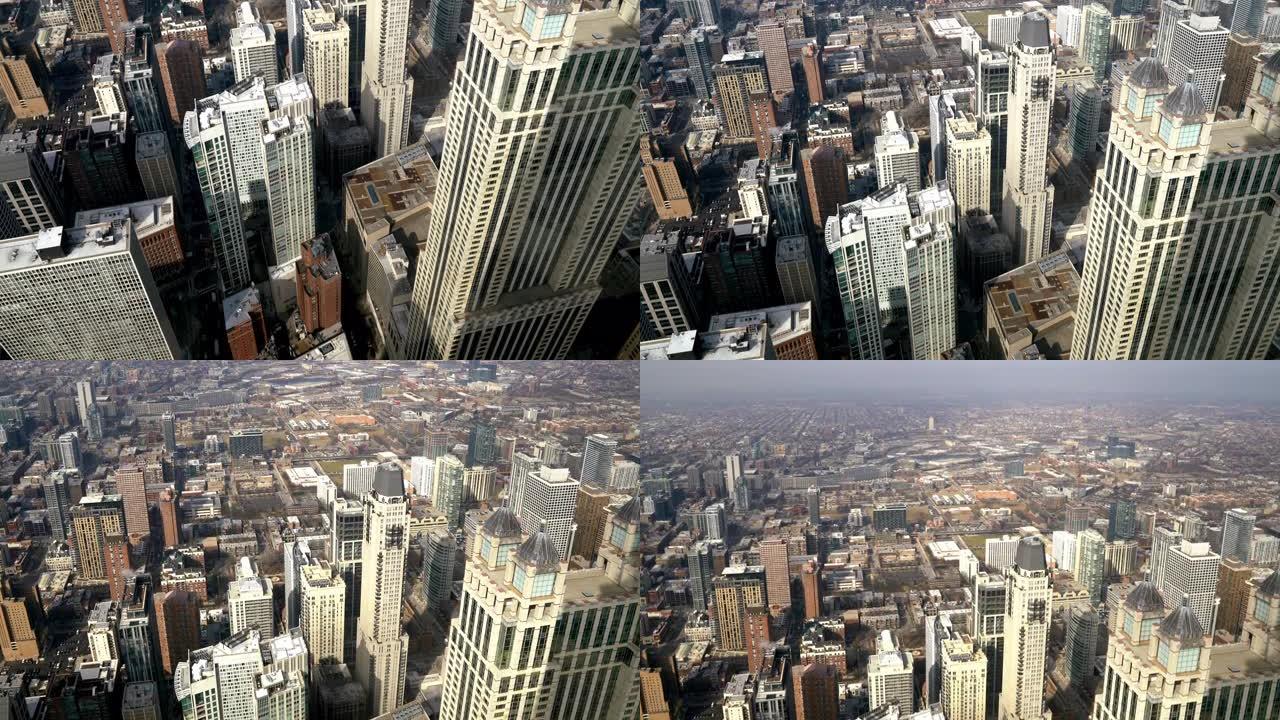 倾斜芝加哥城市景观天际线建筑美国伊利诺伊州，美国生活方式概念和旅游概念。