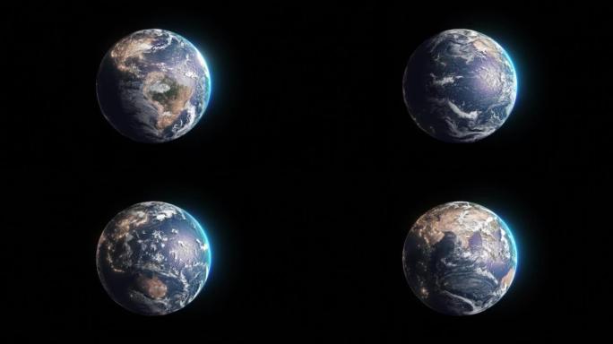 黑色背景上的地球3d动画模型星球旋转自转