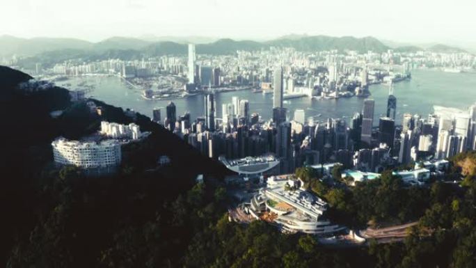 鸟瞰香港城市，海洋，九龙城和香港港口