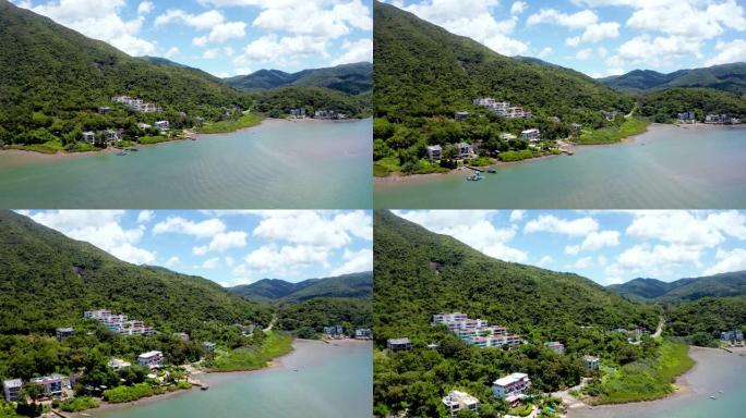 香港东部山区西贡村的空中全景，室外，白天