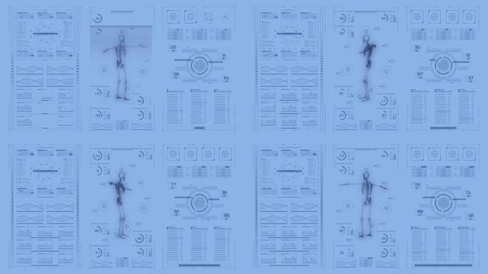 现代医疗面板，具有许多传感器和扫描模式下人体的视觉显示。