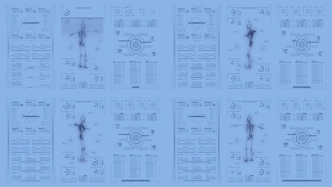 现代医疗面板，具有许多传感器和扫描模式下人体的视觉显示。