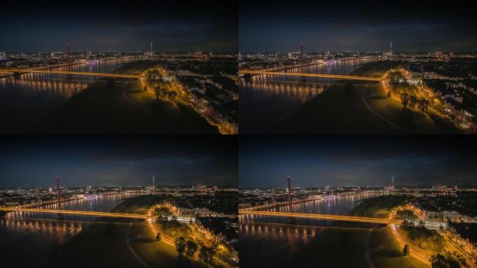 德国杜塞尔多夫夜景-空中拍摄