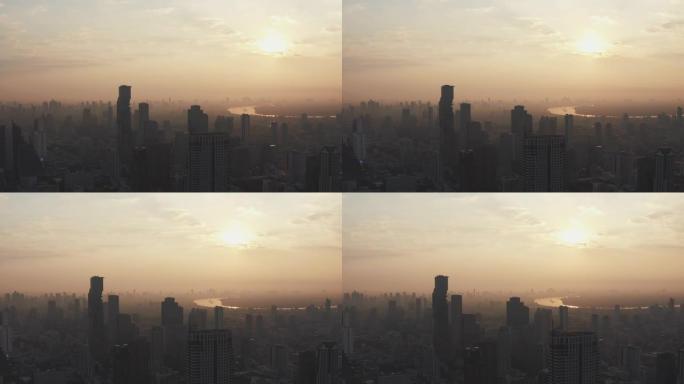 曼谷城市景观的鸟瞰图日出