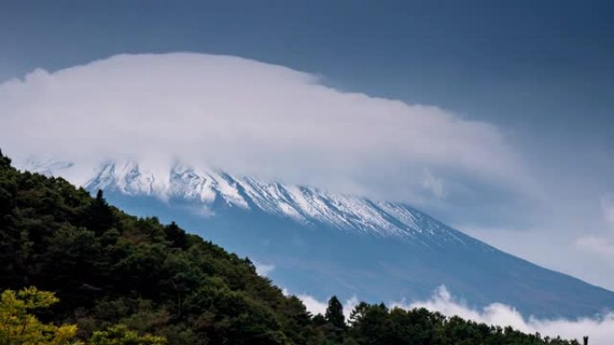 富士山的时间流逝，日本川口湖多云