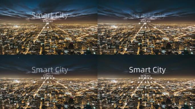 T/L芝加哥城市天际线和夜间智慧城市概念