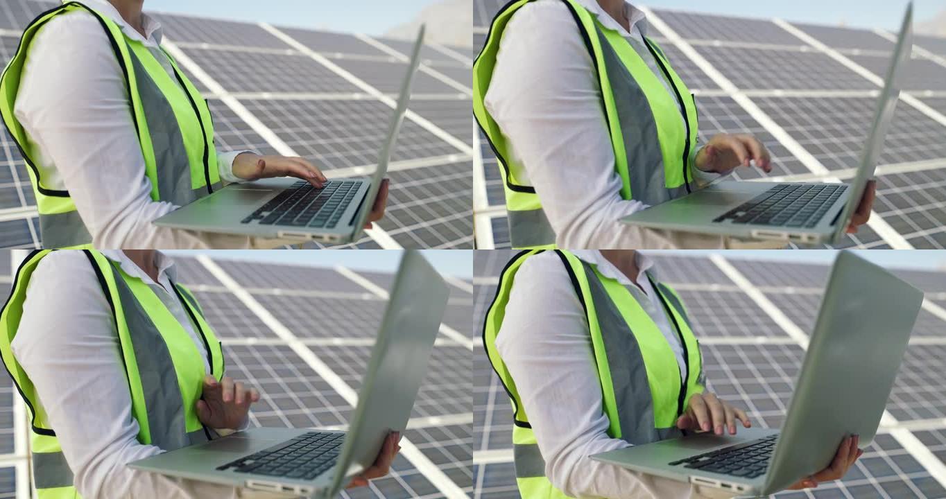 一名女工在太阳能电池板上进行检查的4k录像