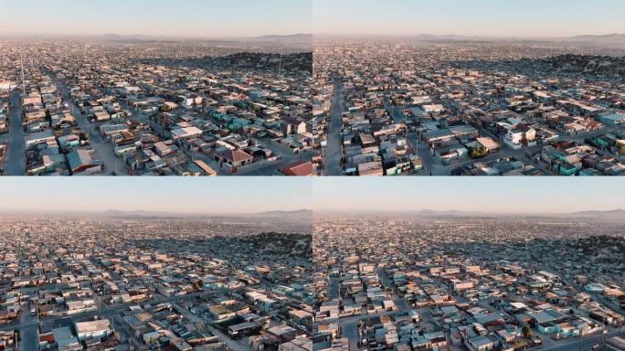 贫穷。不平等。空中特写镜头飞越南非开普敦海角公寓人口稠密的Khayelitsha镇