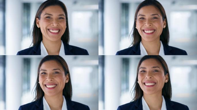 人力资源经理、商业女性和职业目标、公司成功或员工工作解决方案的肖像微笑。办公楼开发中的公司、高管或人