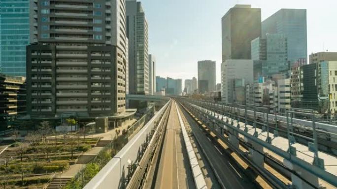 东京Yurikamome线东京列车在东京隧道之间移动的未来场景运动模糊运动的时间流逝