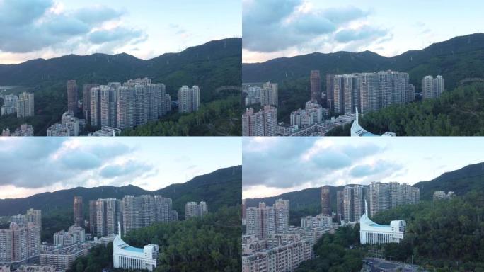 鸟瞰教堂深圳市空镜航拍