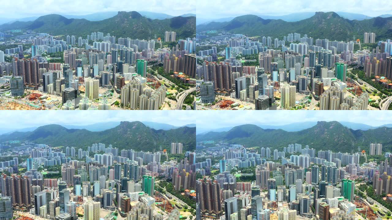 香港无人机拍摄的空中九龙概况晴天