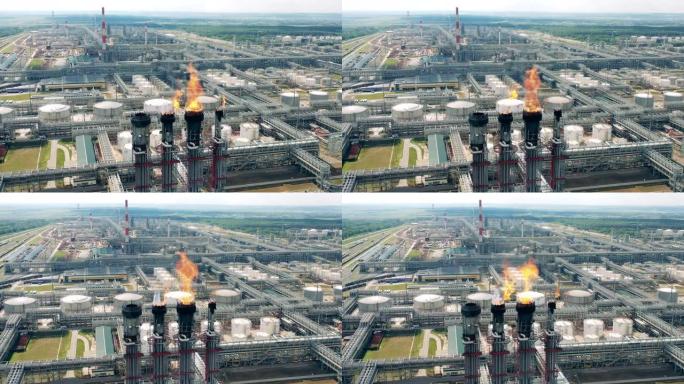 炼油厂的工业景观火焰重工业工业污染