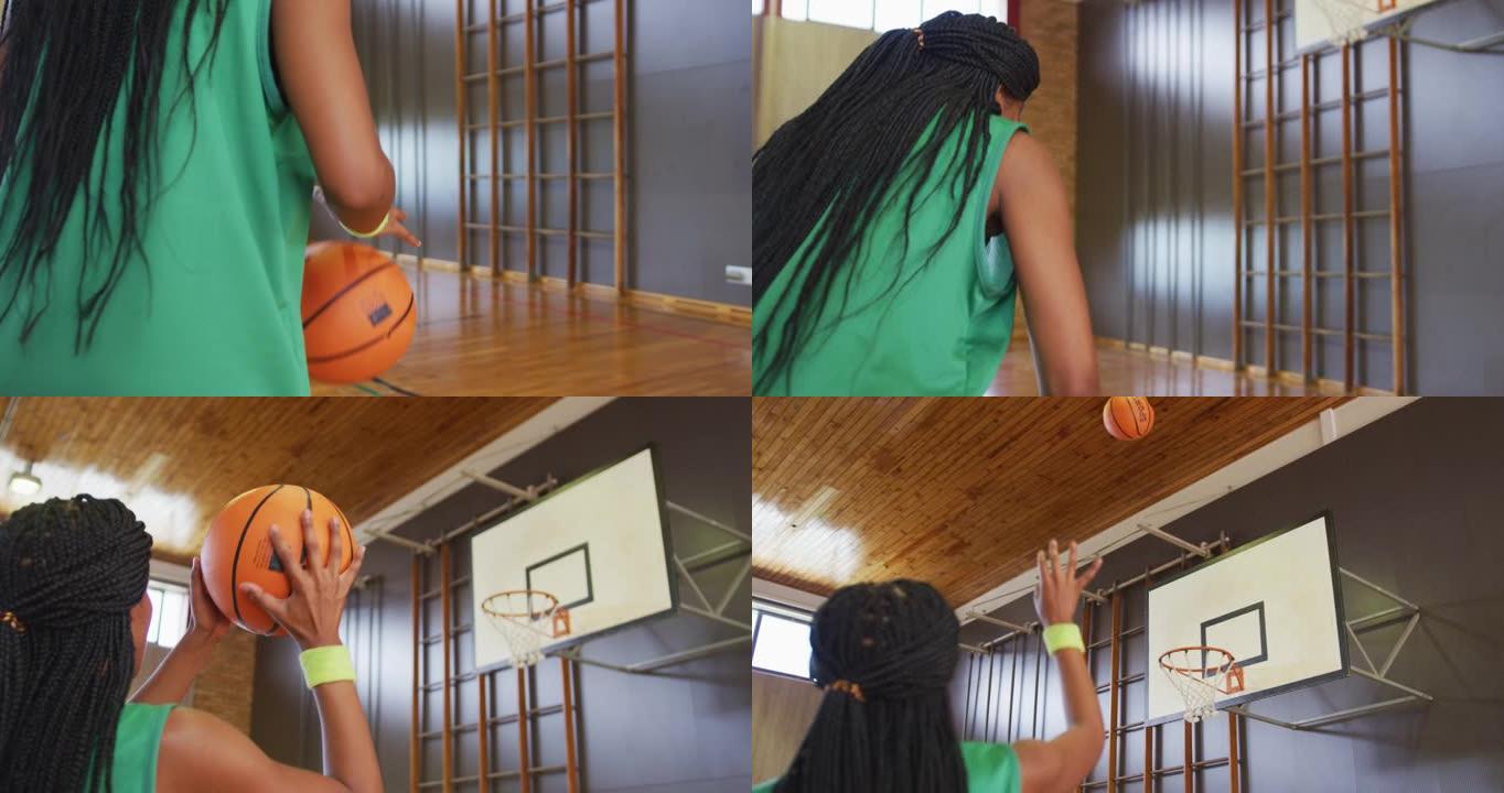 非裔美国女子篮球运动员带球投篮