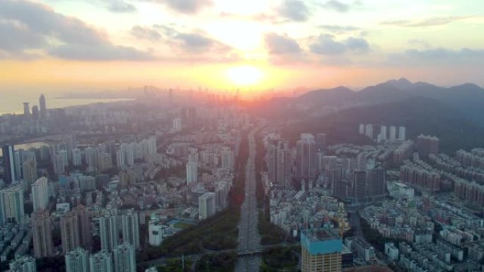 深圳福田区繁华道路和繁华生活区的无人机鸟瞰图