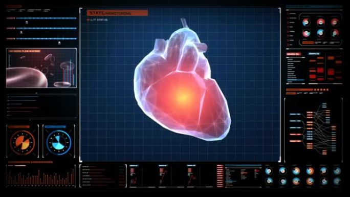 扫描多边形心脏。人类心血管系统与UI，未来医疗技术。