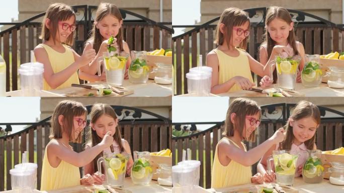 夏天做柠檬水的可爱女孩