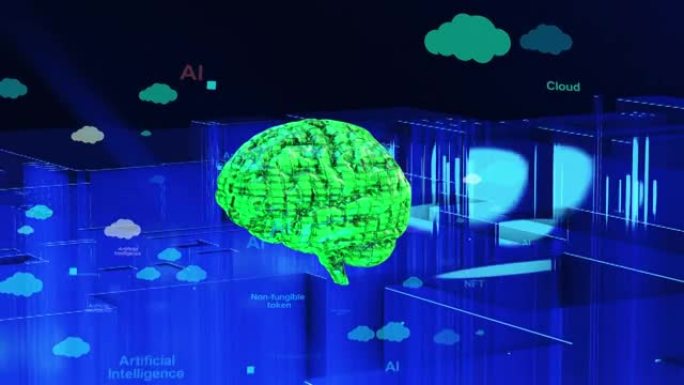 数字网络空间metaverse概念内的飞行大脑高质量渲染视频