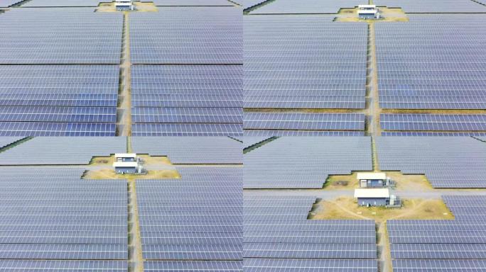 用于生产电力和更美好世界的鸟瞰图太阳太阳能电池板