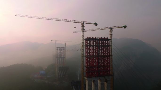 夕阳下，在建工程，塔吊4K