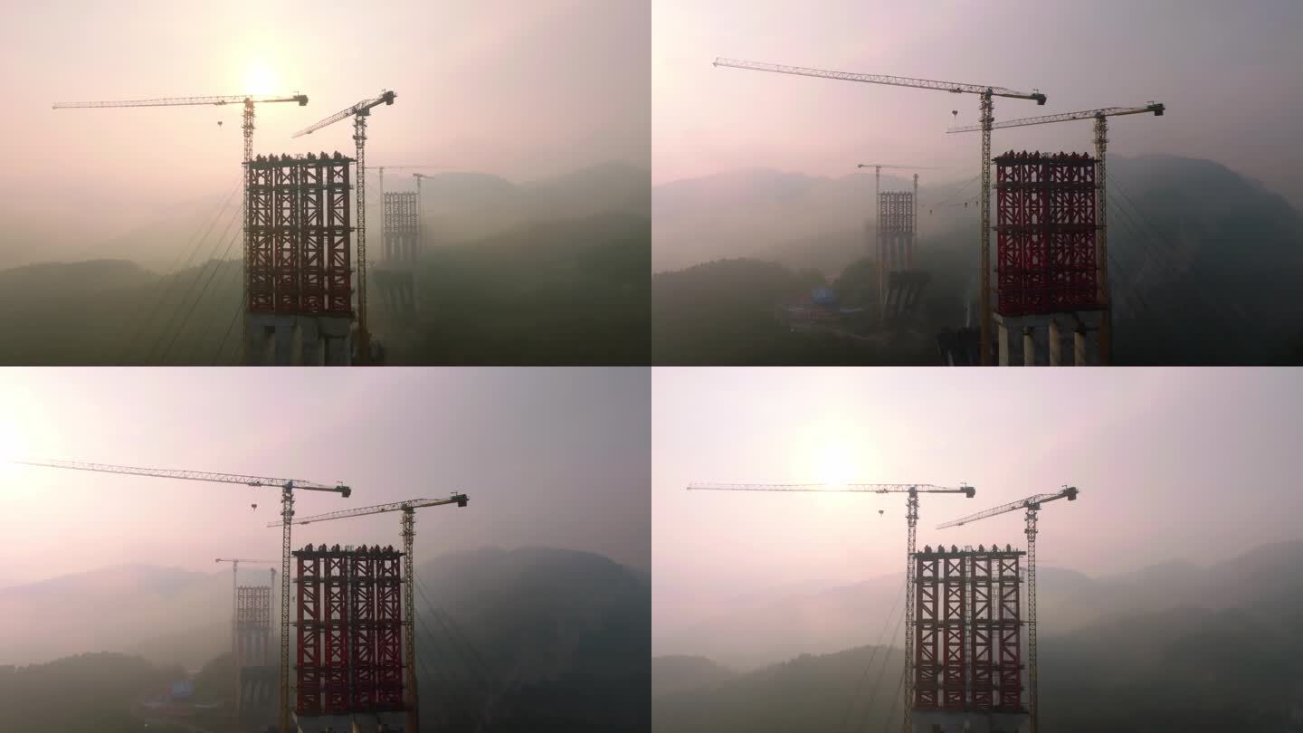 夕阳下，在建工程，塔吊4K