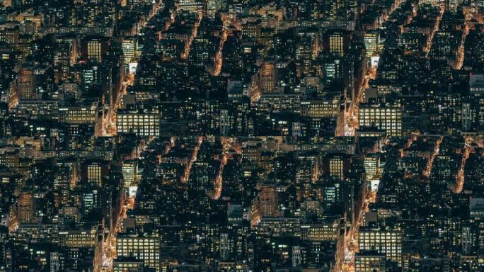 曼哈顿夜间建筑的T/L TD鸟瞰图/纽约