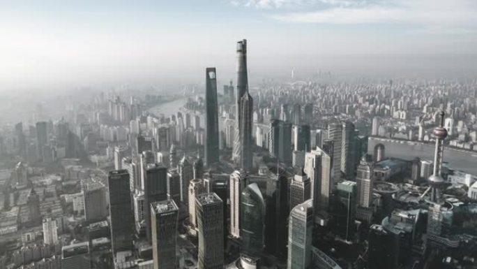 上海天际线的超流和鸟瞰图