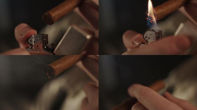 雪茄和较轻火焰的特写镜头