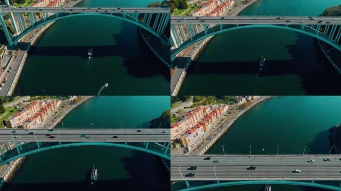 河上桥梁的空中俯视图