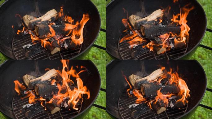 带火焰的热火焰木炭烧烤架