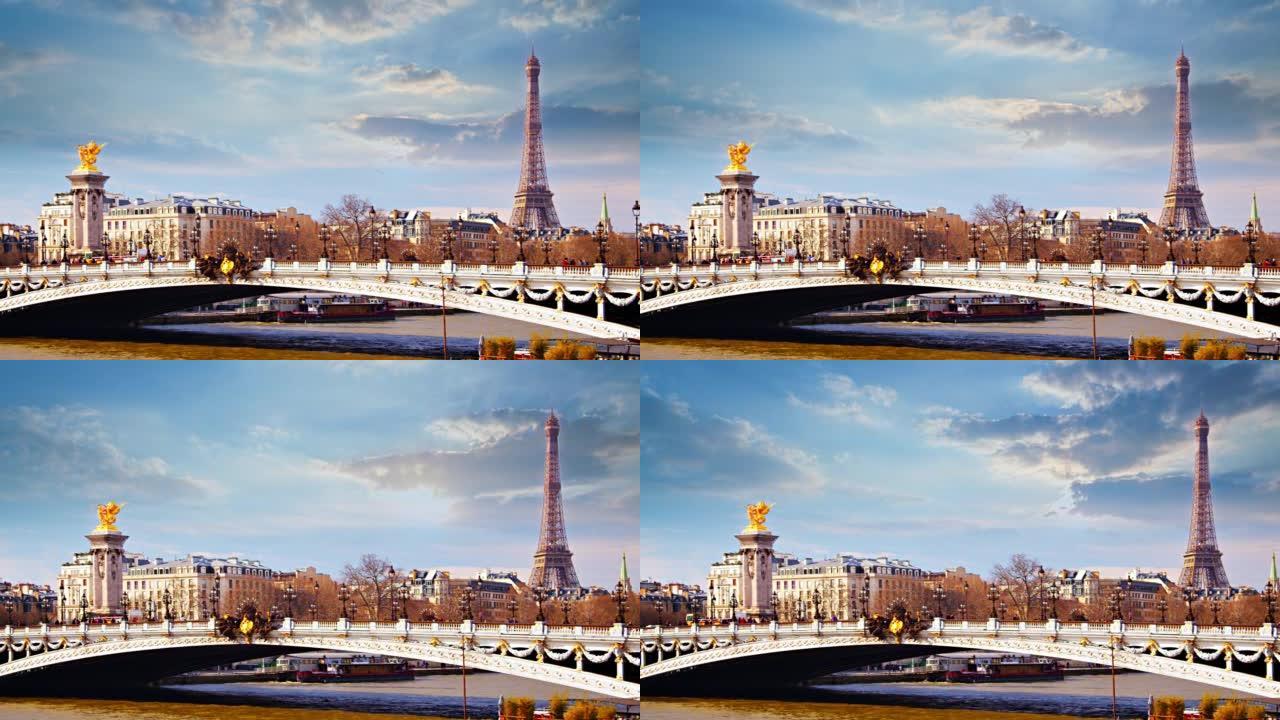 巴黎。大桥和埃菲尔铁塔