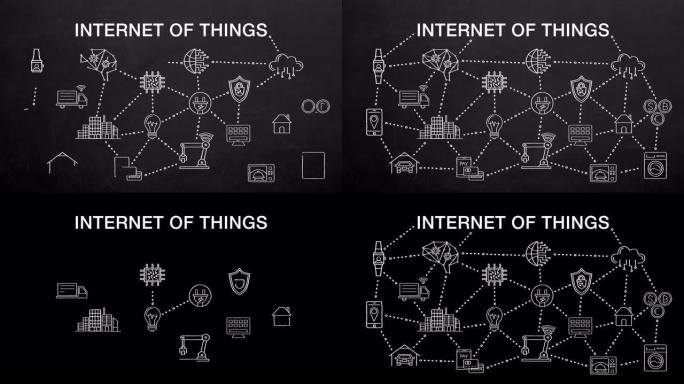 各种 “物联网” 粉笔画图标动画。
