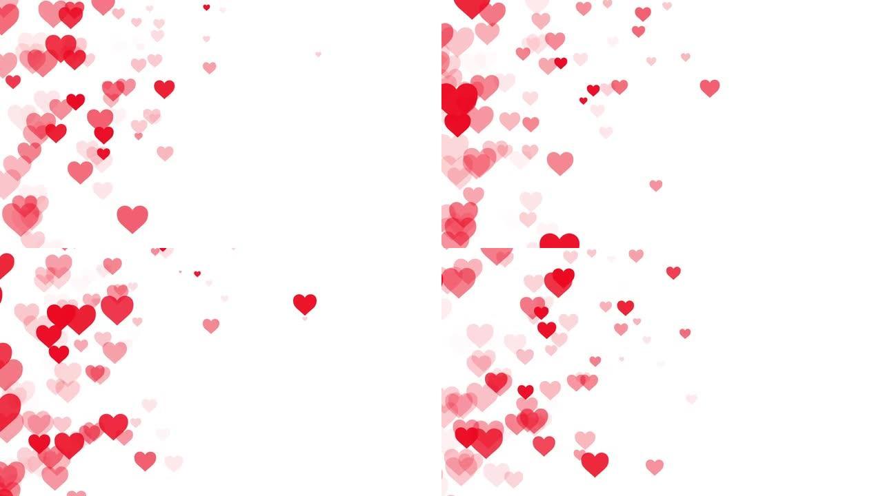 心脏图标在白色背景上移动，平面风格的爱情符号，喜欢按钮的概念，喷泉，吧台，设计元素，情感，社交媒体，