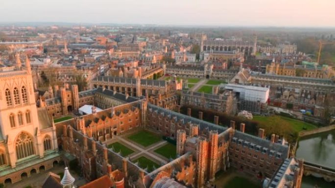 鸟瞰图英国剑桥市航拍外国大学城