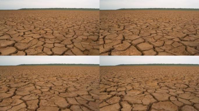 特写: 长期干旱造成大面积干土和土壤开裂