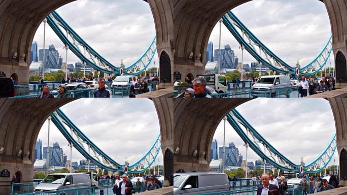 塔桥的游客。伦敦美国街头人流美国旅游