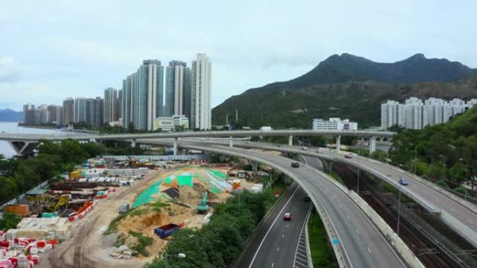 香港沙田区早上的城市高架桥交通