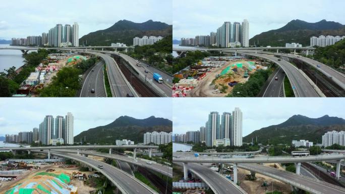 香港沙田区早上的城市高架桥交通