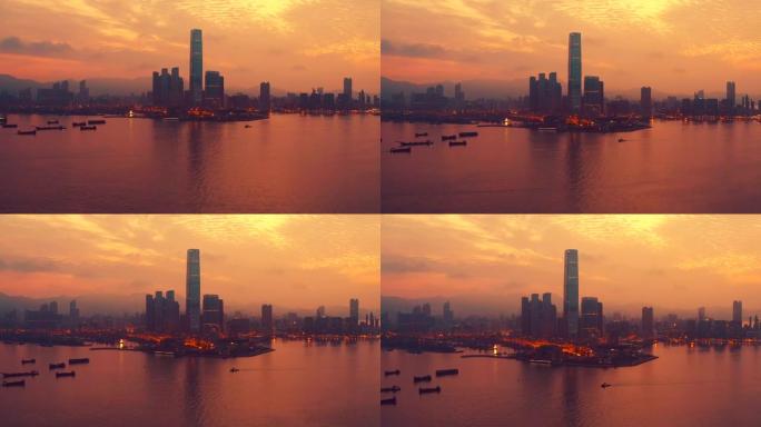 香港-维多利亚港上空的日落，中国