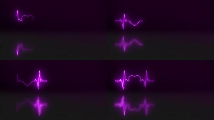 数字cgi心跳线在黑色复制空间背景下以紫色照明。特殊效果的动画心电图。用于医疗保健的心脏形状的3D计